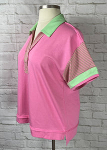 Pink Striped Detail Top