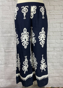 Navy Border Print Pants