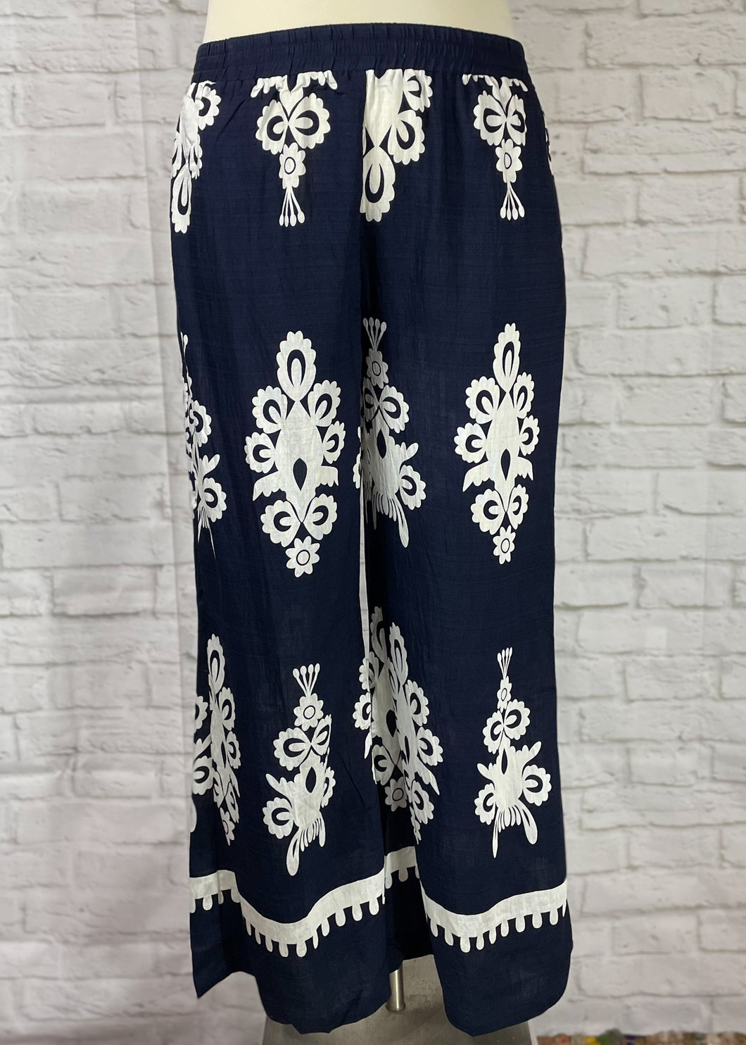 Navy Border Print Pants